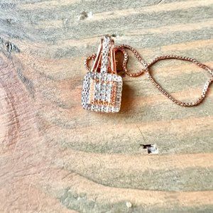 Diamond Pendant Necklace, Rose Gold 925 Sterling Silver